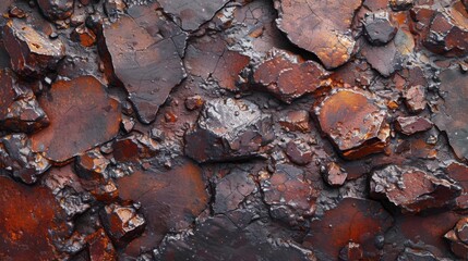 Aufkleber - Close up view of a varied surface featuring intricate patterns of weathered rocks with shades of rust and orange under natural light, revealing the beauty of geological formations.