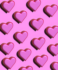 Aufkleber - Inflated pink hearts with shiny soft surface on a pink background, 3D rendering illustration