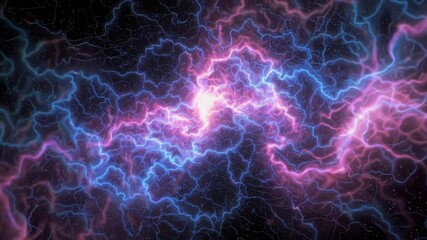 Poster - Abstract electric lightning with vibrant pink and blue colors against dark background, energy and power concept