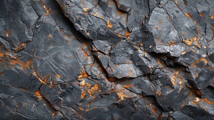 Poster - Close up view of a textured rock surface showcasing unique patterns of black and orange hues, revealing geological formations in a natural environment.