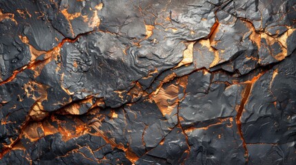 Leinwandbilder - Unique geological formation displays intricate patterns of vibrant orange and dark black rock, reflecting the natural beauty and diversity of volcanic materials over time.