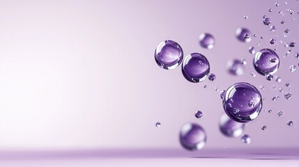 Wall Mural -  A cluster of transparent spheres suspended against a pink-purple backdrop, crowned by a droplet on the base