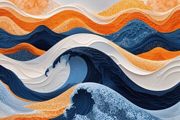 Poster - Vibrant Abstract Waves in Orange White and Blue Textured Design