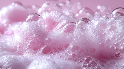 Aufkleber - Soft bubbles of pink soap foam create an enchanting texture, capturing light and reflecting a tranquil atmosphere that invites relaxation and calmness in the environment