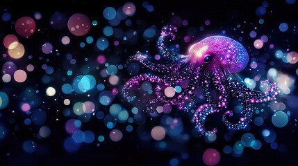 Wall Mural -  Jellyfish Close-up with Blue, Pink & Purple Lights