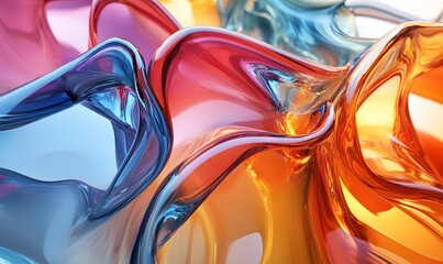 Poster - Abstract colorful 3D rendering with glossy wavy shapes for modern backgrounds