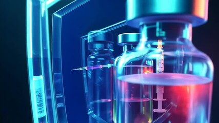 Wall Mural - futuristic medical technology: glowing syringe and vial sequence in laboratory setting