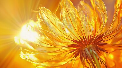 Poster -   A yellow flower in sharp focus, with sunlight filtering through its petals