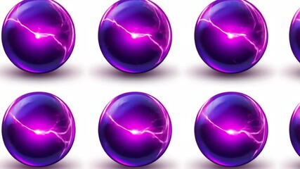 Poster - Colorful purple spheres with electric lightning bolts displayed in a symmetrical grid pattern