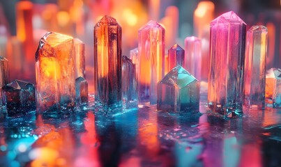 Aufkleber - A mesmerizing view of translucent crystal formations reflecting vibrant lights and colors