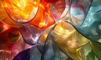 Poster - Abstract composition of flowing glass forms in vivid, translucent colors, creating a dynamic and luminous design