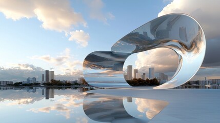 Poster - In the city of the future, futuristic skyscrapers are set amidst the flow of digital data, as depicted in a 3D illustration and 3D rendering