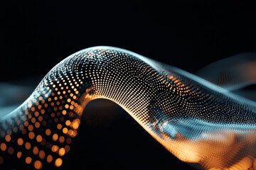 Poster - A blurry wallpaper serves as the backdrop for a creative digital blue wave interface, symbolizing technology and AI, as depicted in a 3D rendering