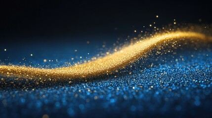 Wall Mural - gold glitter wave on blue, dark background, abstract design