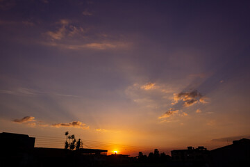Wall Mural - sunset in the city, silhouette of the city, sunset background