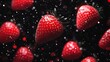 © LeoArtes - White and Red Strawberries on Black Background, Abstract Image, Texture, Pattern Background, Wallpaper, Cover and Screen for Smartphone, PC, Laptop, 9:16 and 16:9 Format