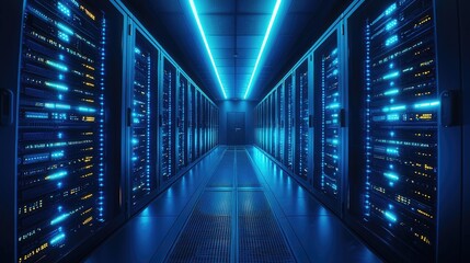 Leinwandbilder - High-tech data center with illuminated server racks, representing cloud computing, cybersecurity, and network infrastructure. Ideal for IT, security, and technology projects
