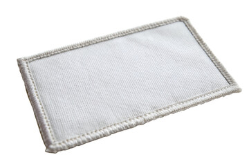 Poster - Blank rectangular fabric patch mockup with stitched border on white background, perfect for branding design. Png file on transparent background.