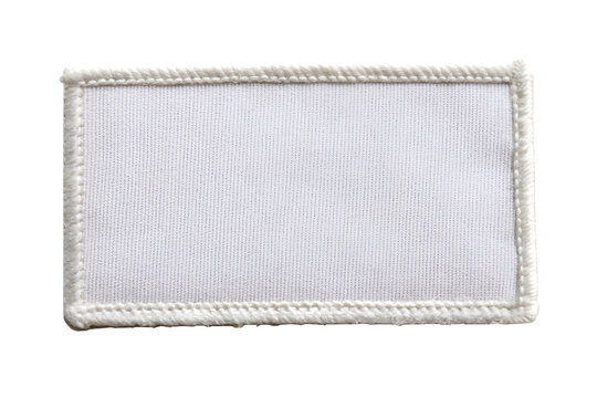 Blank rectangular fabric patch mockup with stitched border on white background, perfect for branding design. Png file on transparent background.