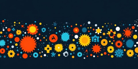 Colorful gears and cogs pattern sprawling across a dark background, showcasing a vibrant array of mechanical shapes and designs in technology-themed artwork.
