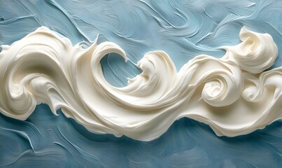 Poster - abstract creamy white waves swirl across a light blue textured background creating a dynamic fluid e