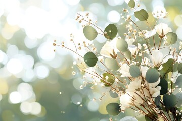 Poster - The background of a spring scene is a blurred green light, ideal for a summer-themed design or wallpaper