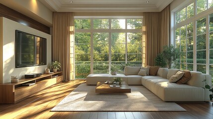 Wall Mural - Sunlit Living Room, Modern Interior Design