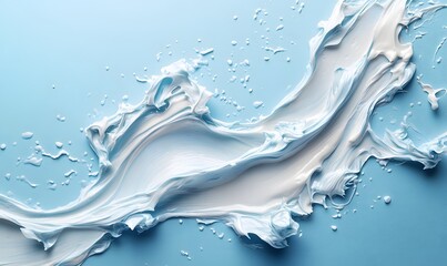 Poster - abstract white paint swirls on light blue backdrop minimalist aesthetic 3d render