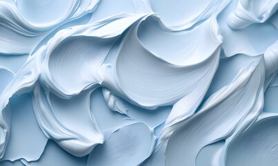 Poster - abstract light blue and white swirls of paint or frosting with smooth textures