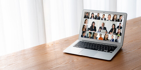 Poster - Business people on video conference for modish virtual group meeting of corprate business office workers