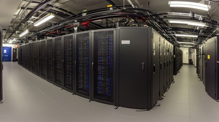 Aufkleber - High-tech data center with secure server racks and cable management. Ideal for cloud computing, cybersecurity, and IT infrastructure concepts