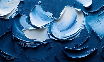Poster - Abstract blue and white painted texture background with thick brushstrokes and dynamic composition
