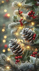 Wall Mural - Festive Christmas decorations. AI.