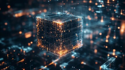Poster - Abstract digital cube in a complex network. Possible use Technology background