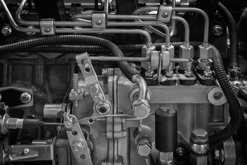 Aufkleber - Big diesel engine close up feed from the side, industrial service engine concept background