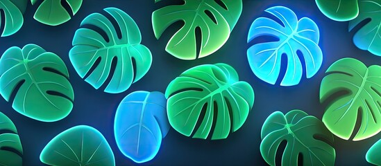 Wall Mural - Glowing Monstera Leaves Neon Tropical Design