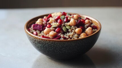 Poster - Bowl of quinoa salad with pomegranate seeds and chickpeas