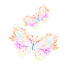 Wall Mural - Butterflies from colored flowers. Hand drawing Line art. Not AI. Vector illustration.