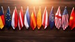 © zipop - Various international flags aligned neatly against a wooden background