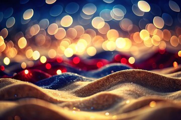 Poster - Harmonious Wave Pattern: Minimalist Deep Red & Dark Blue Bokeh Background