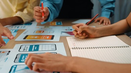 Poster - panorama video of startup company employee planning on user interface prototype for mobile applicati