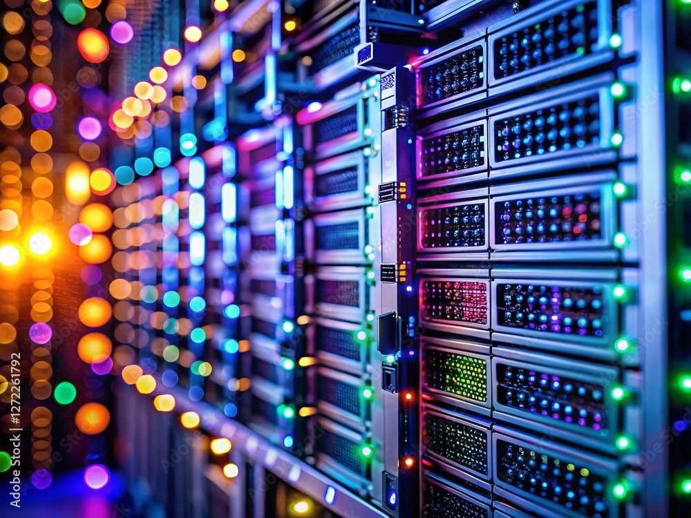 High-Performance AI GPU Server Farm Rack with Bokeh Background - Data ...