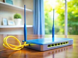 Poster - High-Speed Internet Router with Cable Connection - Home Network Setup Stock Photo