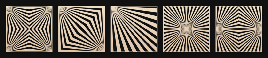 Aufkleber - Vector collection of trendy laser cut panels. Stencils with abstract geometric pattern, starburst, diagonal broken lines, stripes. Square decorative panels for cutting of wood, metal. Aspect ratio 1:1