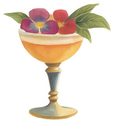 Canvas Print - PNG Cute floral cocktail glass illustration botanical.