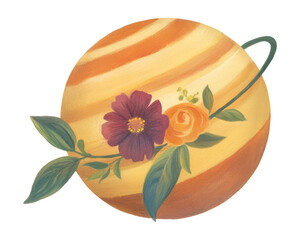 Canvas Print - PNG Cute floral saturn illustration art painting.