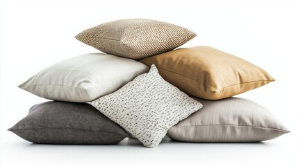 Poster - A stunning arrangement of soft pillows in various textures and colors is beautifully displayed against a clean, white background. The stylish mix enhances the warmth and comfort of the decor