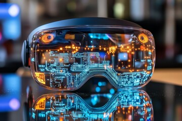 Poster - Explore hightech AR headset featuring interactive LED circuitry and a sleek design, enhancing digital experiences in contemporary innovation