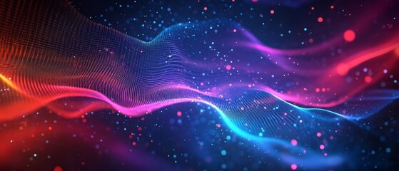 Poster - This vibrant digital background features colorful waves, ideal for themes related to technology, AI, data transfer, and education, making it a superb choice for modern presentations