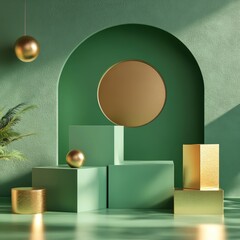 Wall Mural - 3d render of abstract geometric composition, podium for product display.